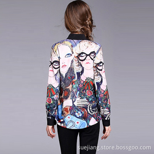 Elegant Design Full Sleeve Polyester Colorful Printed Ladies
